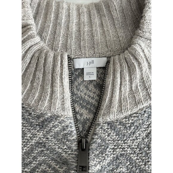 J. Jill Grey Beige Front Cardigan Aztec Print Sweater Cozy Cotton Blend Sz L - Picture 5 of 11